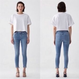 AGOLDE Sophie Crop Skinny Jeans Realeased Raw Hem Size 24 A018 D-843 Medium Wash